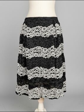Black and White Lace Stripe A-Line Skirt